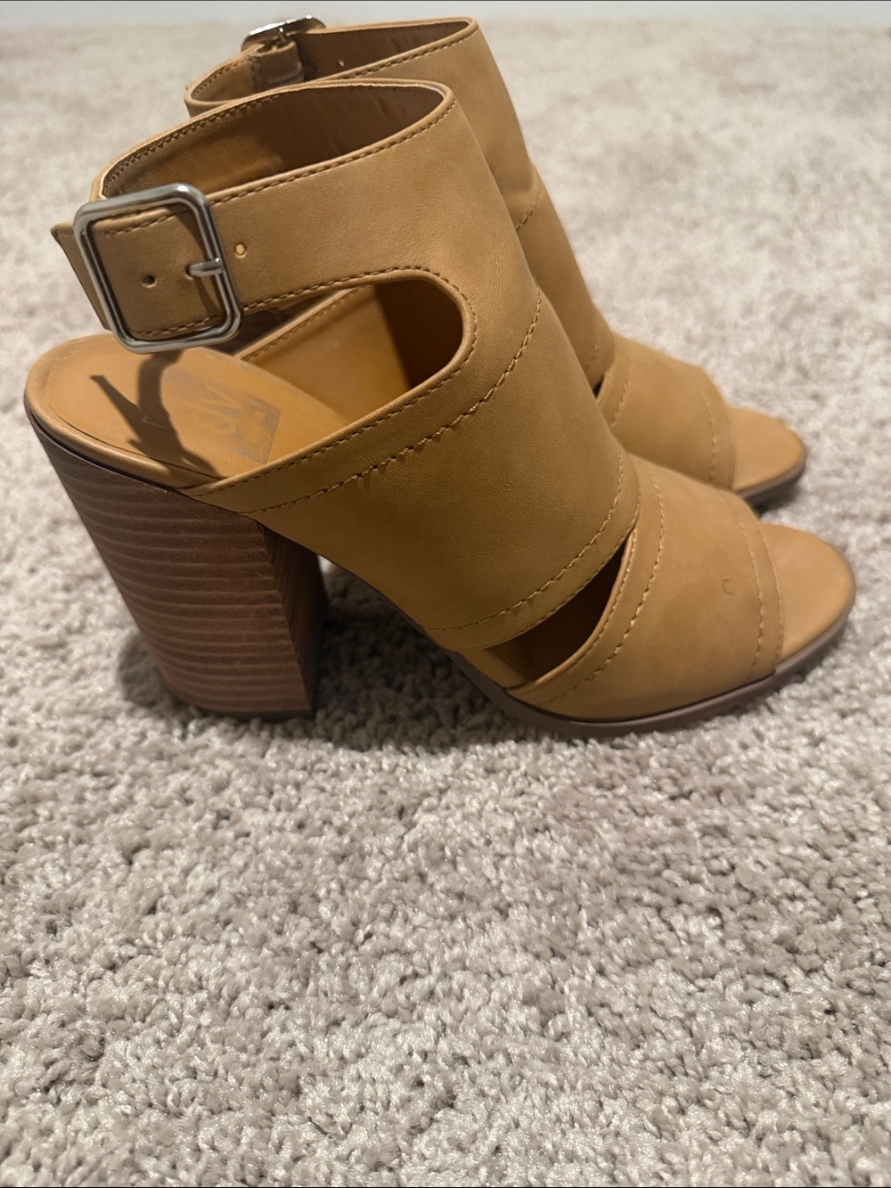 Tan Open-Toe Block Heel Sandals/Bootie